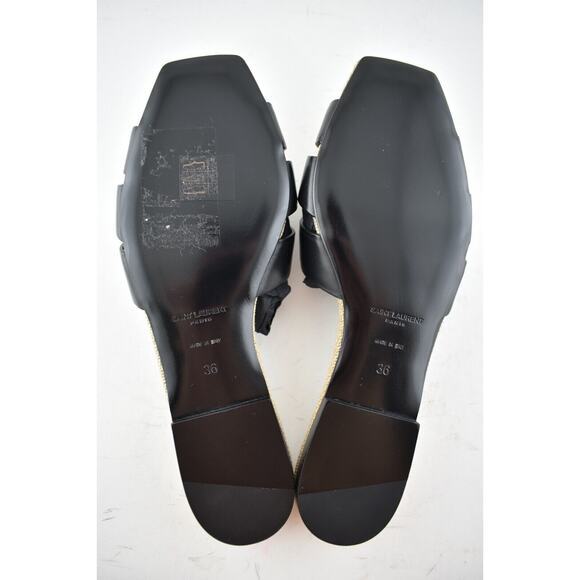 Saint Laurent YSL Tribute Nu Pieds Black Leather Beige Rope Slide Sandal Flat 36 - Picture 12 of 12